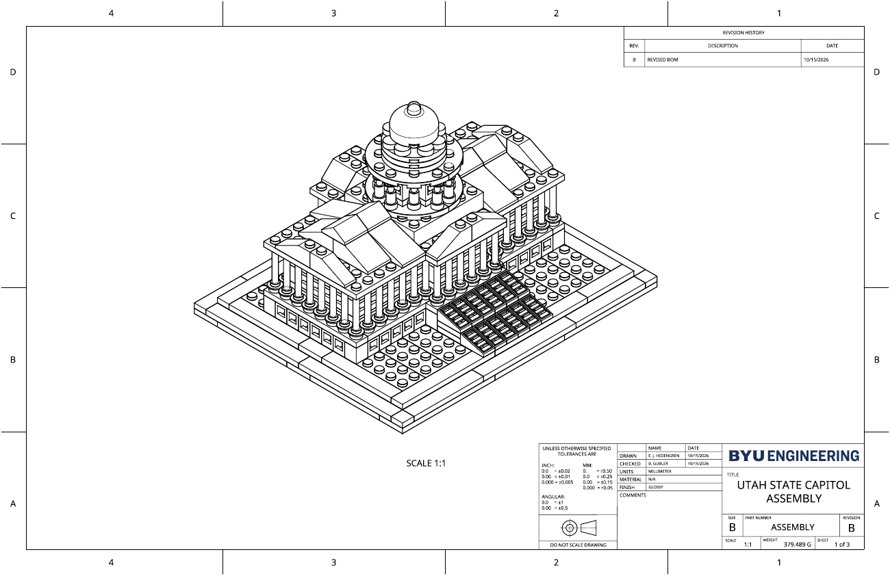 Engineering assembly drawing of the Capitol model.
