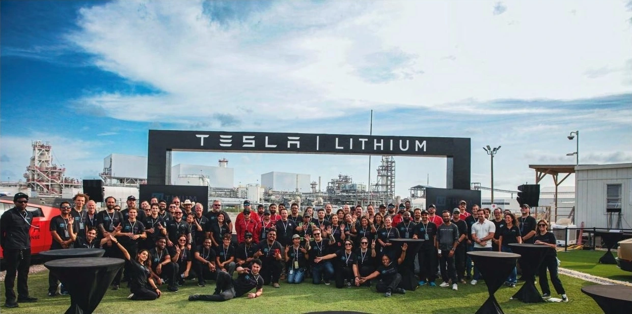 Tesla Lithium team gathered outside the refinery.