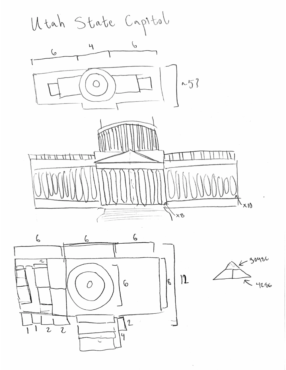 Original hand-drawn strategy for the Utah State Capitol model.